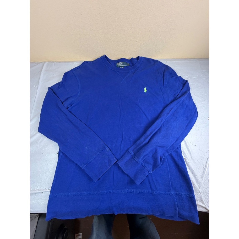 Polo Ralph Lauren Mens Blue Cotton Pique Long Sleeve Crewneck Pony Logo Large